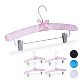 Relaxdays Satin Hanger Set of 5, Padded, Vintage, Adjustable Clips, Swivel Hook, 38 cm Wide, Trousers & Skirts, Pink